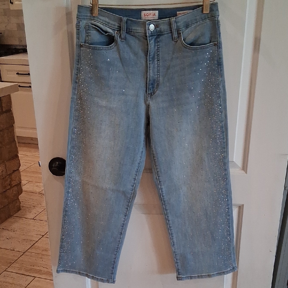 Sofia By Sofia Vergara Lana Relaxed Straight Jeans Size 8 Short Sparkle Details